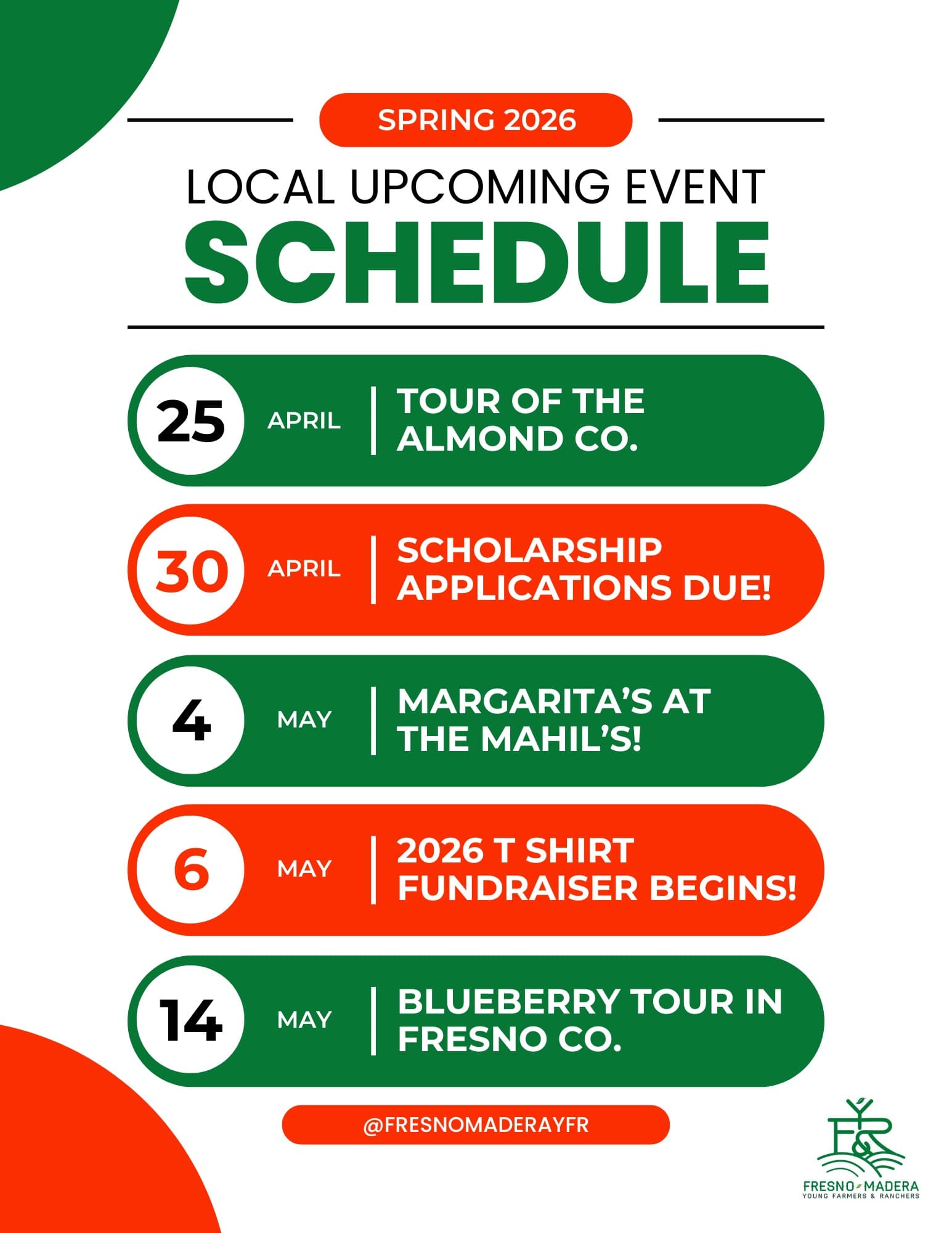 Fresno Madera YF&R Spring 2026 Event Schedule